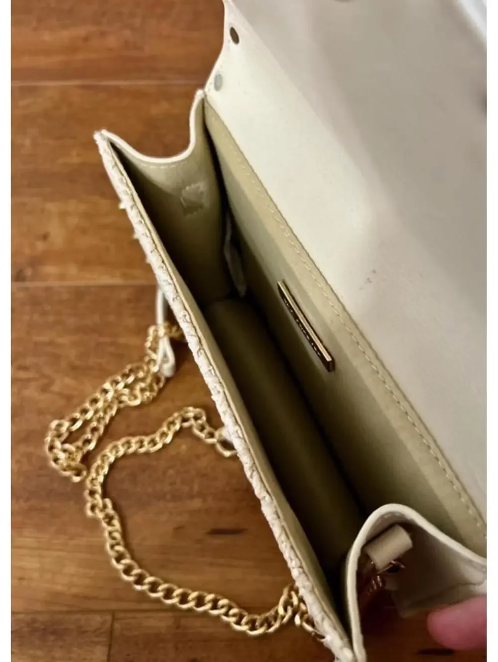 Boutique Studded Straw Crossbody Bag with Gold Chain